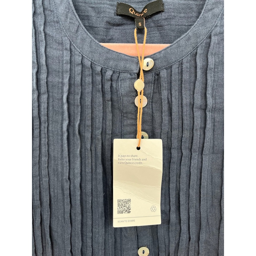 NWT Quince Button-Front Shirt Dress Women's Small Blue Pleated Sleeveless Preppy - Picture 3 of 4